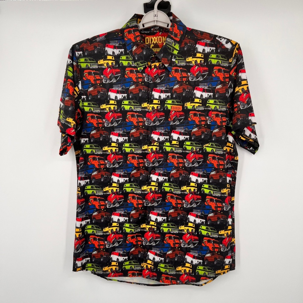 Dixxon Flannel Co Vannin Custom Van Print Short Sleeve Shirt Mens Medium Black